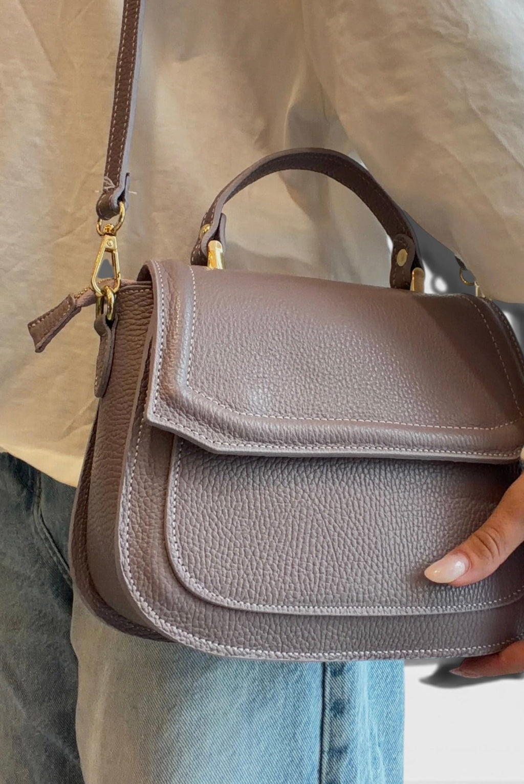 LEDERTASCHE TAUPE
