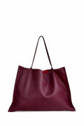 BURGUNDY GENUINE LEATHER SHOPPER BAG