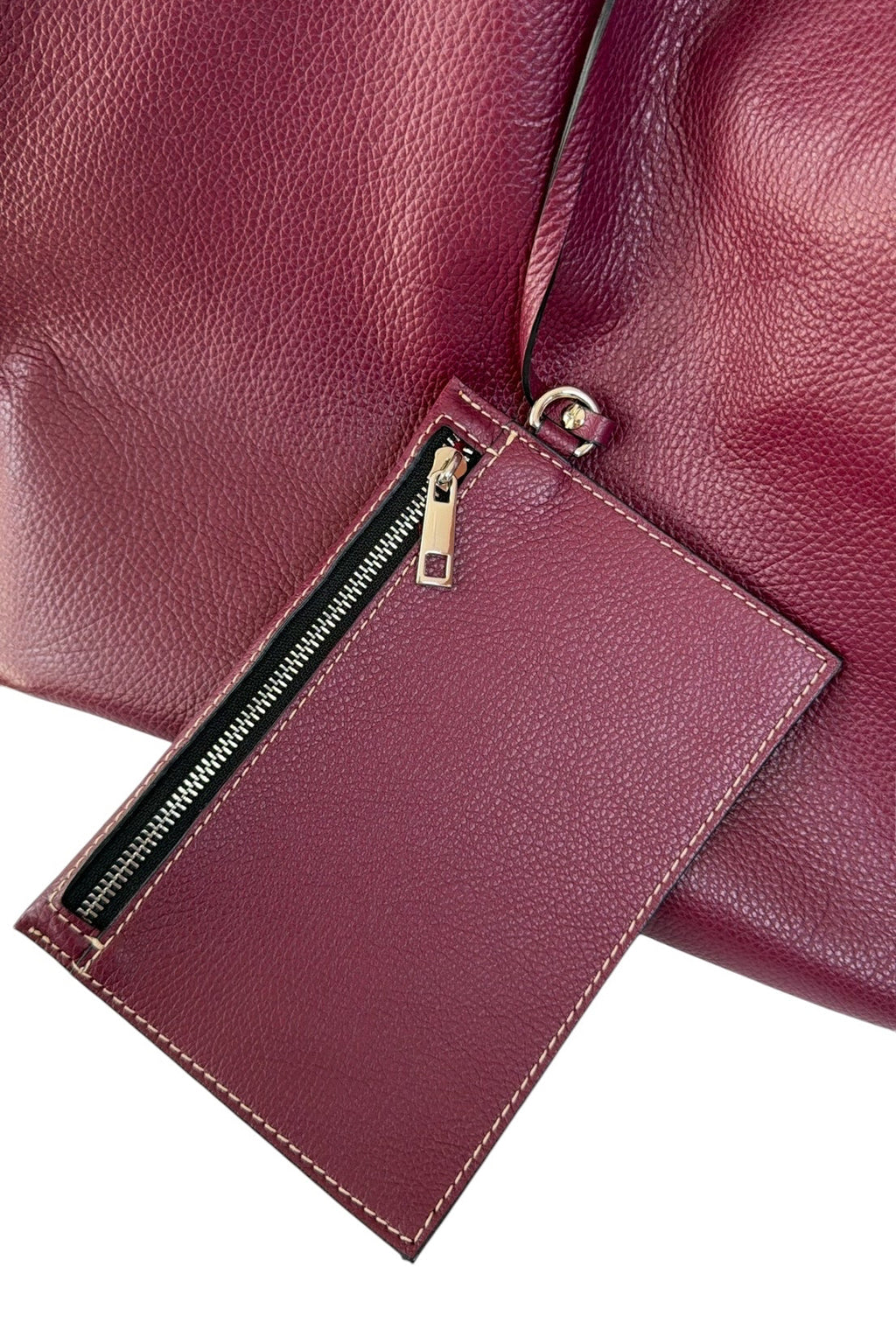BURGUNDY GENUINE LEATHER SHOPPER BAG